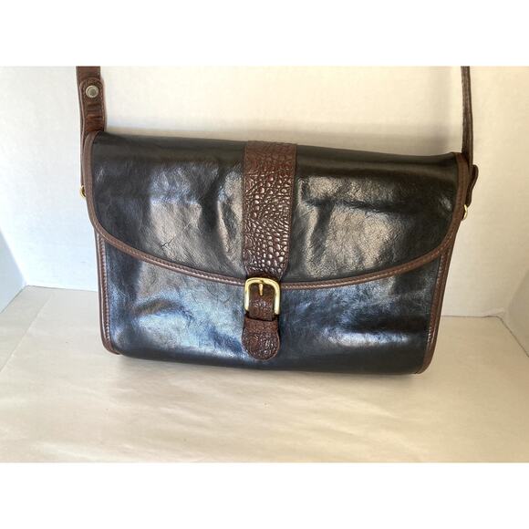 Vintage BRAHMIN Brown Leather Croco Medium CrossBody Shoulder Satchel Purse - Picture 2 of 15